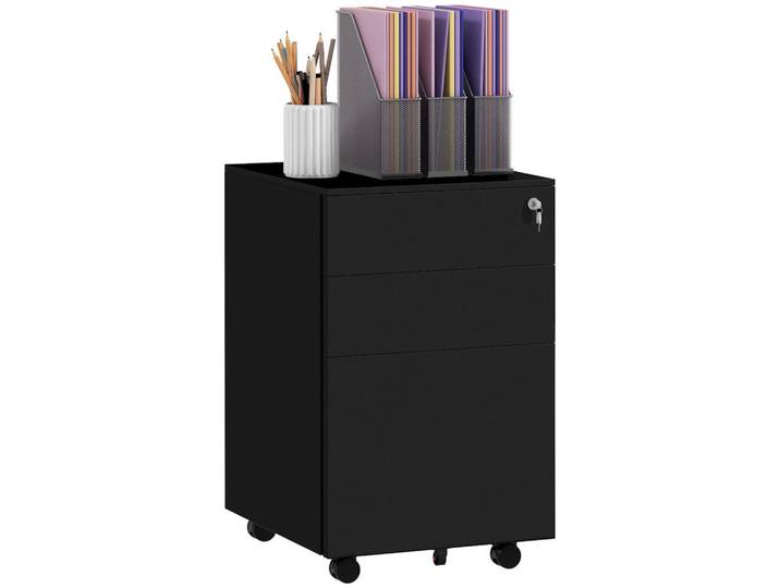 Vinsetto Aktenschrank mit Schloss, für A4 Legal, Briefformat, Stahl, Schwarz, Metall, 43.5x60x37 cm, Büromöbel, Aktenschränke
