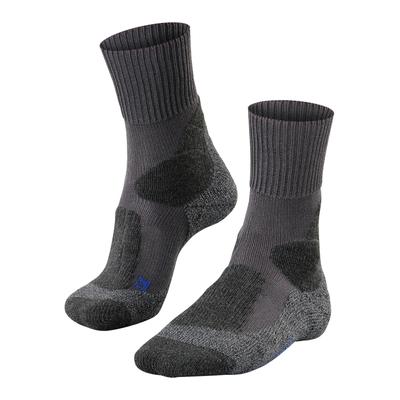 Wandersocken FALKE "TK1 Adventure Cool", Herren, Gr. 44-45, grau (asphalt meliert), Materialmix, normal, Socken, hoher Schutz für bergiges Gelände, schnelltrocknend, atmungsaktiv