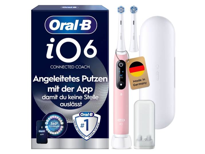 Elektrische Zahnbürste ORAL-B iO Series 6 N , pink (pink sand), Elektrozahnbürsten, Elektrische Zahnbürste, Magnet-Technologie, Display & Reiseetui, Topseller