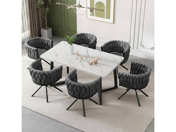 Chaise - SOGEU - Velours gris - Assise rembourrée - Pivotante 360° - Structure métal 4 pieds