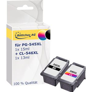 kompatibel für Canon PG-545XL + CL-546XL, 15ml + 13ml, schwarz + color