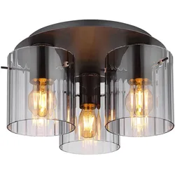 LED Deckenleuchte Deckenlampe Esstischleuchte Wohnzimmerlampe 3 Flammig Rauchglas, Metall grau, 3x 7W, 3x 806lm, warmweiß, DxH 37x20 cm