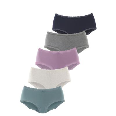 Taillenslip VIVANCE, Damen, Gr. 44/46, Single Jersey, bunt (anthrazit meliert, beige meliert, flieder, eukalyptus, navy), Single Jersey, Obermaterial: 95% Baumwolle, 5% Elasthan. Spitze: 90% Polyamid, 10% Elasthan, meliert, unifarben, körpernah,...
