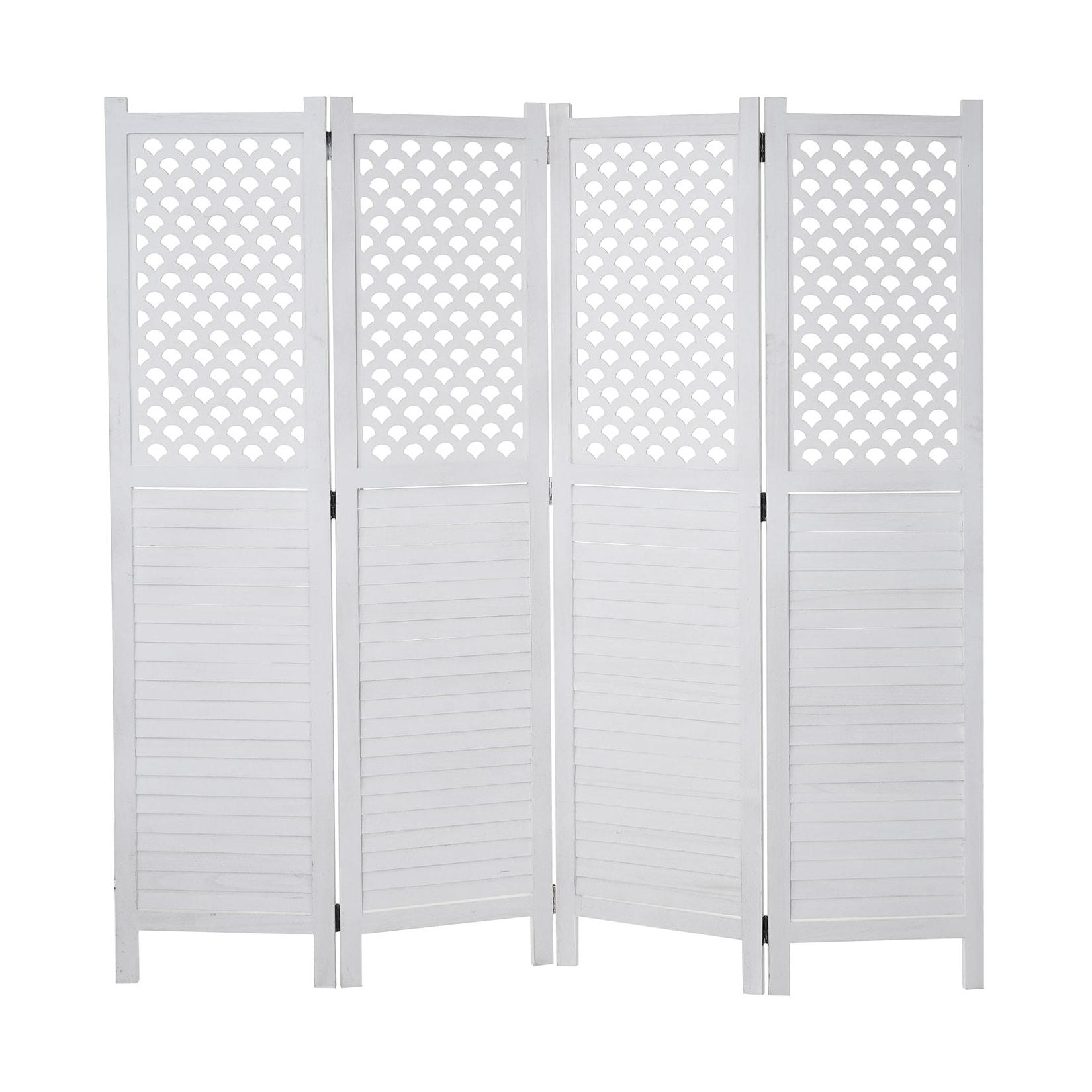 Paravent MCW-A84, Raumteiler Trennwand Sichtschutz, Ornamente 170x161cm ~ weiß