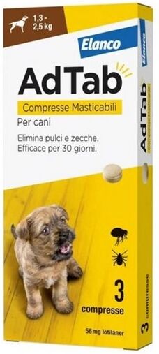 Elanco Adtab Per Cani Da 1,3 A 2,5kg 3 Compresse Masticabili 56mg