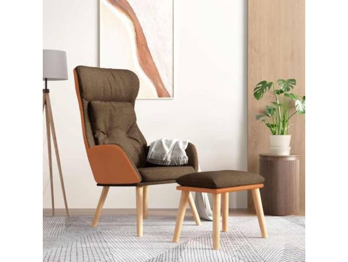 YUTAASU Recliner Chair with Footstool Brown Leather Faux Leather Fabric, Solid Rubberwood Legs, Metal Frame, Living Room Set