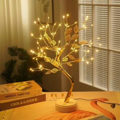 Multicon Wholesale Hub Desk Lamp LED Desktop Night Light, Desktop Bonsai Lamp Shaped, Pearl Gold Leaf, Iron Tree Silver Branch, Star Christmas 108led