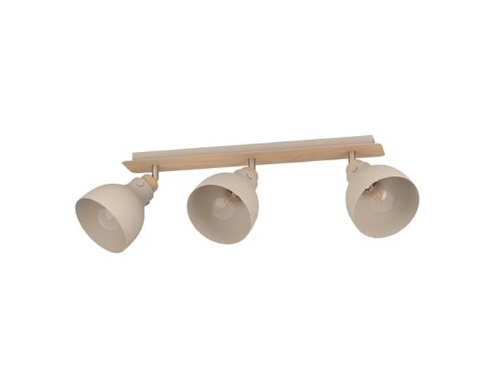 EGLO Deckenstrahler Arrecife, 3-flammige Deckenlampe mit schwenkbaren Spots Deckenleuchte aus Metall in Sandfarben und natürlichem Holz in Eiche, Deckenspot mit E27 Fassung