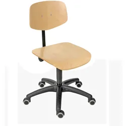 PROREGAL Arbeitsstuhl Arlington, kleiner Rückenlehne, Sitzhöhe 45-64, Buche, Kunststoff-Fußkreuz, Rollen
