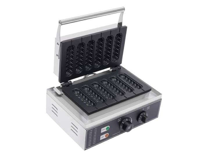 Waffeleisen Waffelautomat, Edelstahl Elektrische Waffeleisen Kommerzielles Waffelgerät mit 6 Stück Stiel/Corn Dog, Waffeln am Stiel für Bäckereien, Restaurants, Kioske
