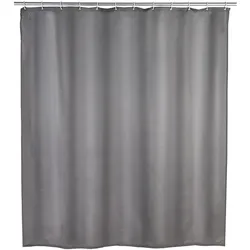 Wenko Anti-Schimmel Duschvorhang grau einfarbig Textil 180 cm x 200 cm grau, 180x200 cm
