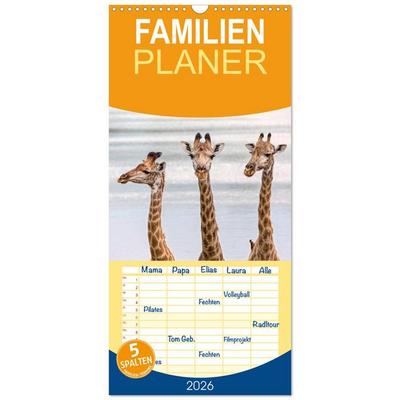 Familienplaner 2026 - Afrikas Tierwelt: Giraffen mit 5 Spalten (Wandkalender, 21 x 45 cm) CALVENDO