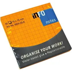 inFo Haftnotizblock 75 x 75 mm, kariert orange