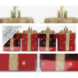 Holly & Jolly 4 Geschenkboxen 6cm Kunststoff Christbaumschmuck Weihnachtsbaumschmuck Anhänger