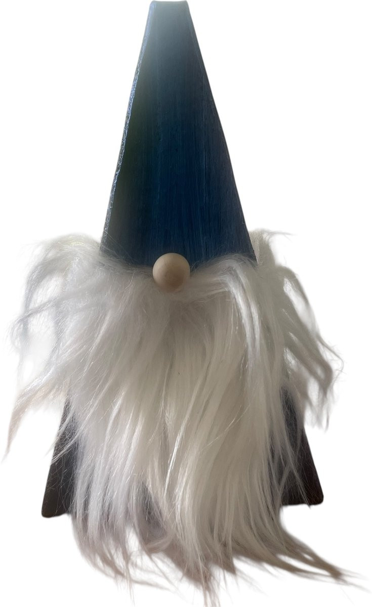 Handgemaakte Gnoom met blauw parelmoer en witte baard, zwart