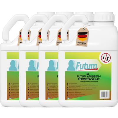 FUTUM 4x5L Ameisenspray / Termitenspray bekämpft Ameisen, Eier & Larven biozidfrei auf Wasserbasis, geruchsarm, Sofortwirkung ohne Flecken
