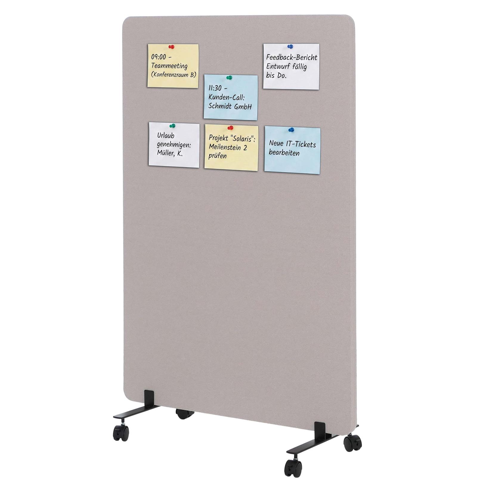 Akustik-Trennwand MCW-G77, Büro-Sichtschutz Raumteiler Pinnwand, doppelwandig rollbar Stoff/Textil ~ 127x80cm beige