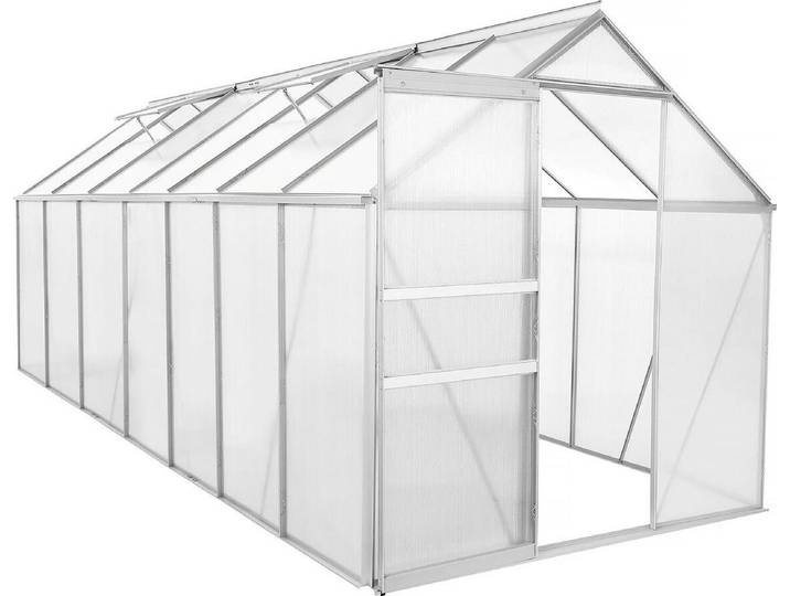 Serre jardin en polycarbonate 430 x 190 x 195 cm \ Basilic\ - 8\,17 m² - Gris