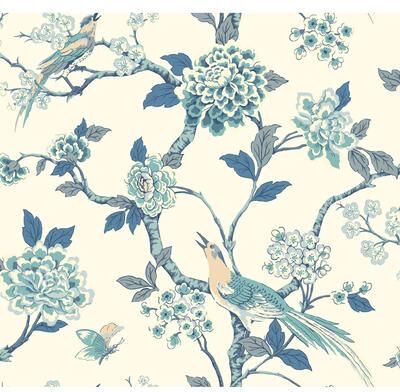 Ashford House Fanciful Blue & White Wallpaper
