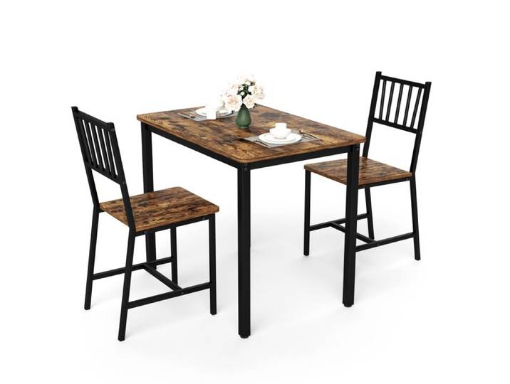 Ensemble table de cuisine – Table et 2 chaises style industriel rustique – marron et noir