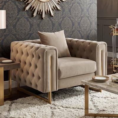 Furniture of America Velva Modern Warm Mink Brown Plush Velvet Button Tufted Accent Chair