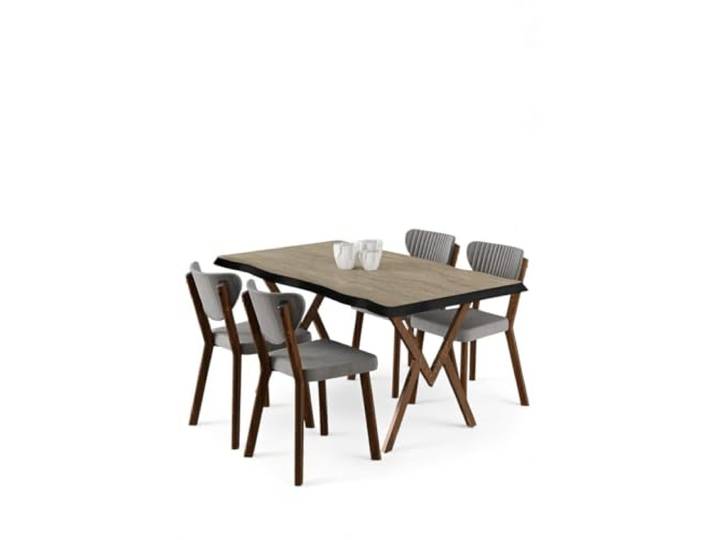 Hanah Home Modern 5-Piece Dining Table & Chairs Set, Travertine & Grey, 100% MDF with Metal Legs, Stylish Scandinavian Design, Perfect for Dining Rooms