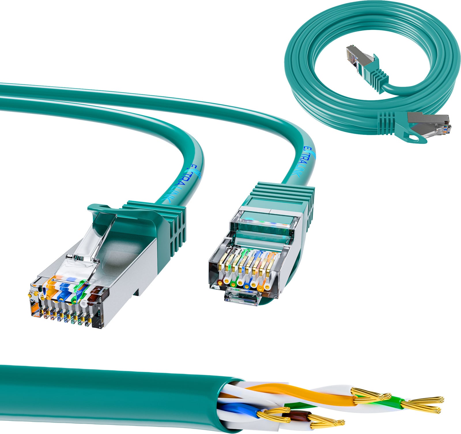 Extralink CAT6 FTP LAN-patchkabel met koperen kern, Gigabit Ethernet (1 Gbit/s), RJ45, groen, 2 meter
