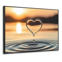 LEINWAND Bilder mit Rahmen - Herz - Wasser - Sonnenuntergang - Natur - Zen - 80x60