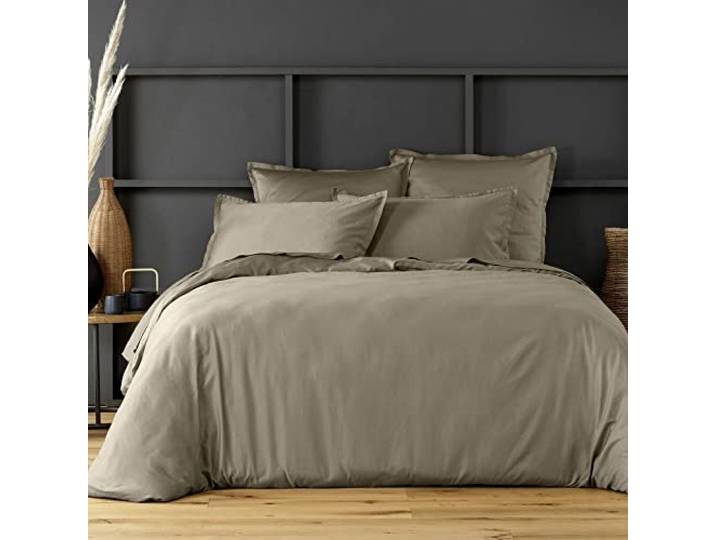 Housse de Couette 240x260 en Satin de Coton 105 Fils Sable - Linge de lit Premium 100% Satin de Coton