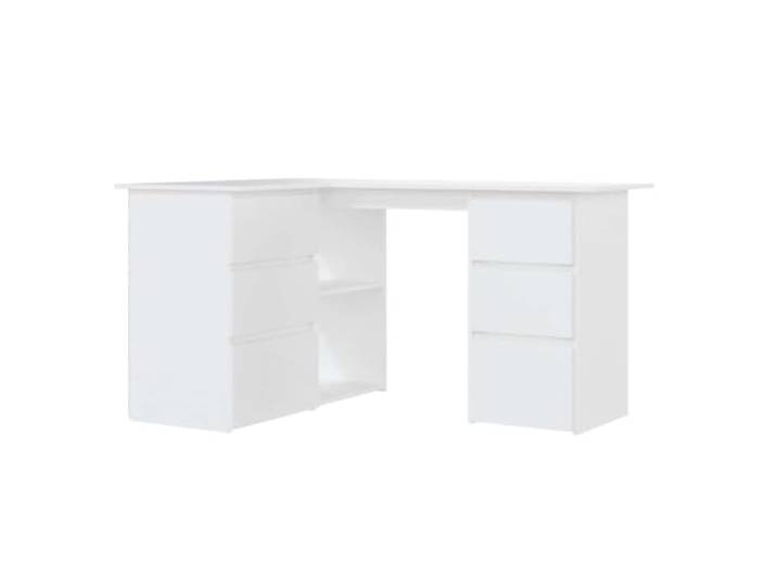 HKQWPBF Eckschreibtisch Weiß 145x100x76 cm Holzwerkstoff 4 Schubladen, 2 Einlegeböden mit Türen, 2 Einlegeböden ohne Türen, feuchtes Tuch Reinigung, enge Büros, Wohnheime