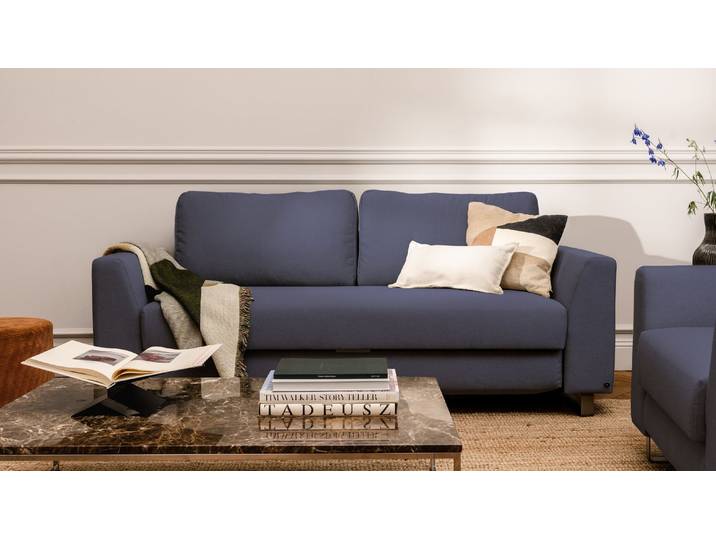 BRUNO Schlafsofa 140cm in Blau Klassik stabiles Massivholz & Boxspringkomfort