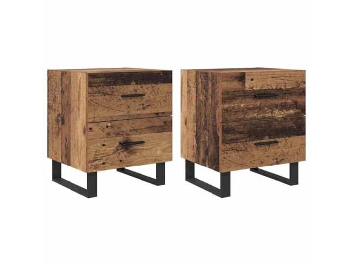 GHVBNMF Nachttisch 2er Set 40x35x47,5cm Beistelltisch Altholz Schwarz Kompakter Kommodenschrank für Schlafzimmer mit robusten Metallbeinen und viel Stauraum.