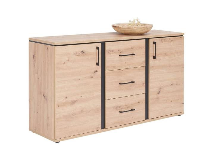 Sideboard mit Softclose B: 145 cm Nature, Eiche Dekor/Schwarz
