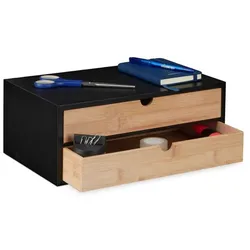 Relaxdays Schubladenbox Bambus & MDF 2 Fächer Hellbraun,Schwarz