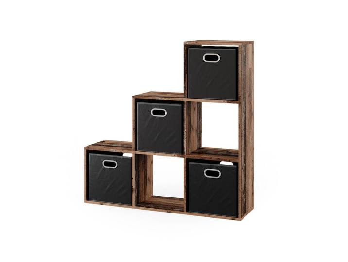 Vicco Treppenregal Antikholz 107.2 x 107.8 cm mit 4 Faltboxen, Alteiche, Holzwerkstoff, 6 Fächer, Rechteckig, 107.2x107.8x29 cm, Wohnzimmer, Raumteiler, Raumteiler