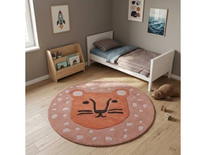 Morgenland Kinderteppich Handgetuftet Wolle Rost 120x120cm Rund 100% Schurwolle, Kollektion Kids, Kinderzimmer, Handarbeit