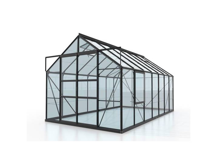 Gewächshausbausatz, Schwarz, Metall, Glas, 257x231.8x445 cm, Gartenzubehör, Gartenhäuser & Gewächshäuser