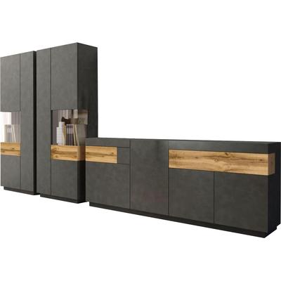 Wohnwand OTTO HOME "SILKE", grau (anthrazit matera, votaneichefarben), B:378,5cm, Kastenmöbel-Sets, Wohnwand