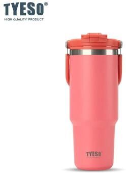 Uplifted Finds Tyeso Large Capacity Thermos Handle Vacuum Cup Dual Drink Coffee Mug Stainless Steel Ice Cup Car Bottle red 900ml