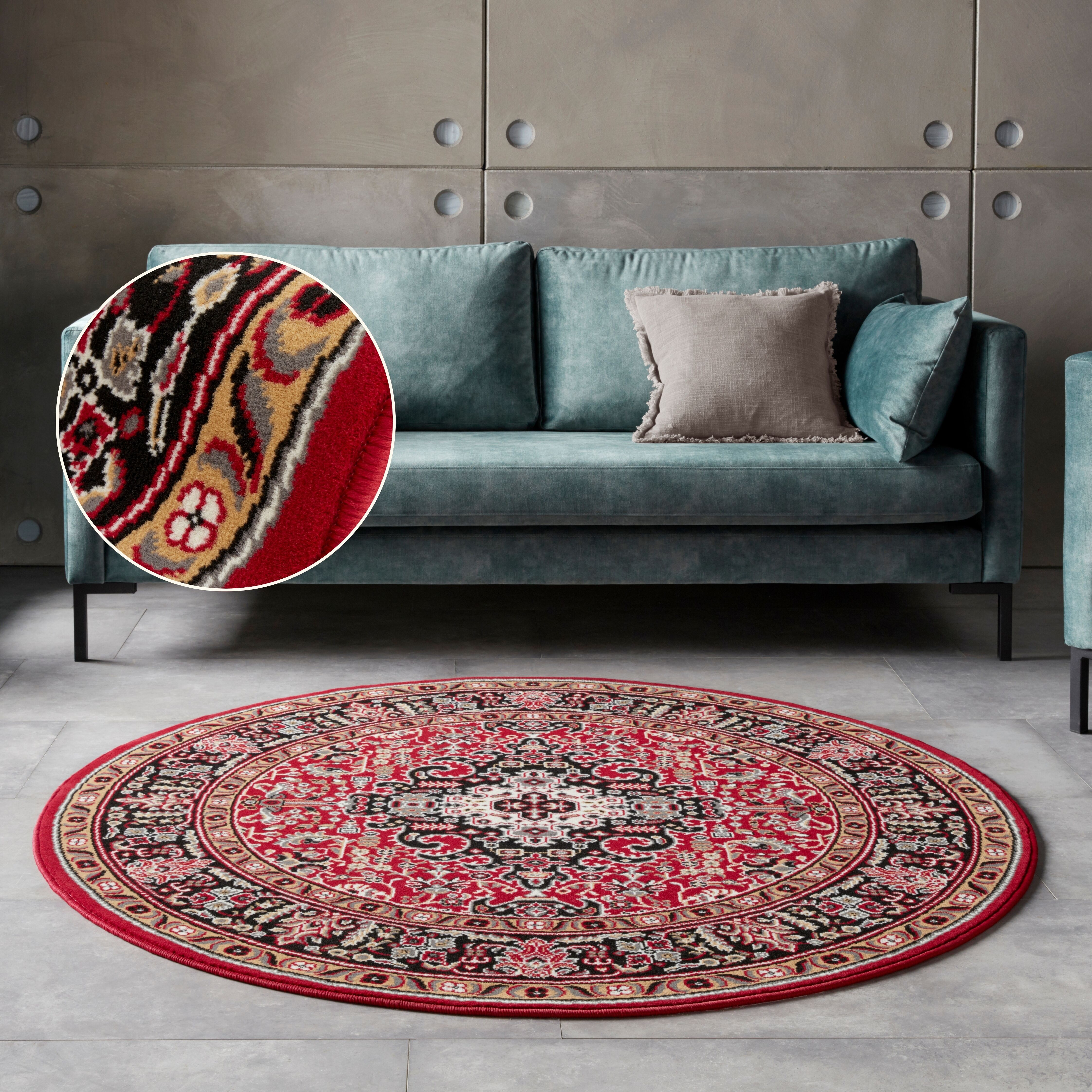 Teppich HANSE HOME "Skazar Isfahan" Gr. 9, rot (rot, schwarz), H:9mm Ø:160cm, Polypropylen (PP), Teppiche, Teppich, Kurzflor, Orient, Teppich, Vintage, Esszimmer, Wohnzimmer, Flur rot, schwarz Ø 160cm 1 Stk., 9mm, Ø 160cm