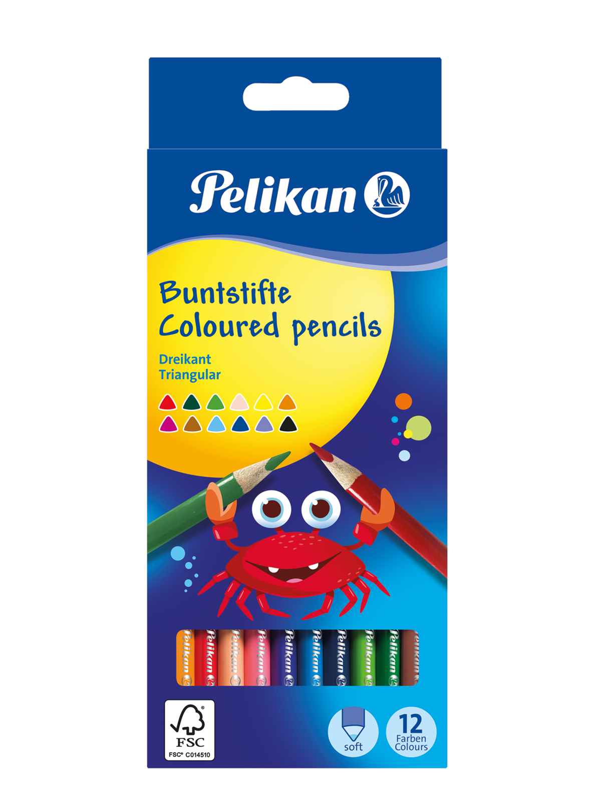 Pelikan Buntstifte Set, dreieckig, 12 Farben