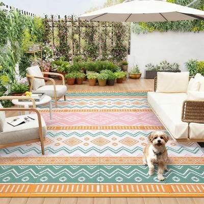 Garvee Outdoor Rug Waterproof Reversible Outdoor Rug, Lightweight & Foldable Geometric Patio Carpet, Indoor Outdoor Mats