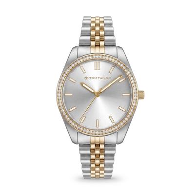 Quarzuhr TOM TAILOR, silber, gold, Armbanduhren, Damen, Quarzuhr, Armbanduhr, Damenuhr, Edelstahlarmband, analog, Zirkonia (synth.)