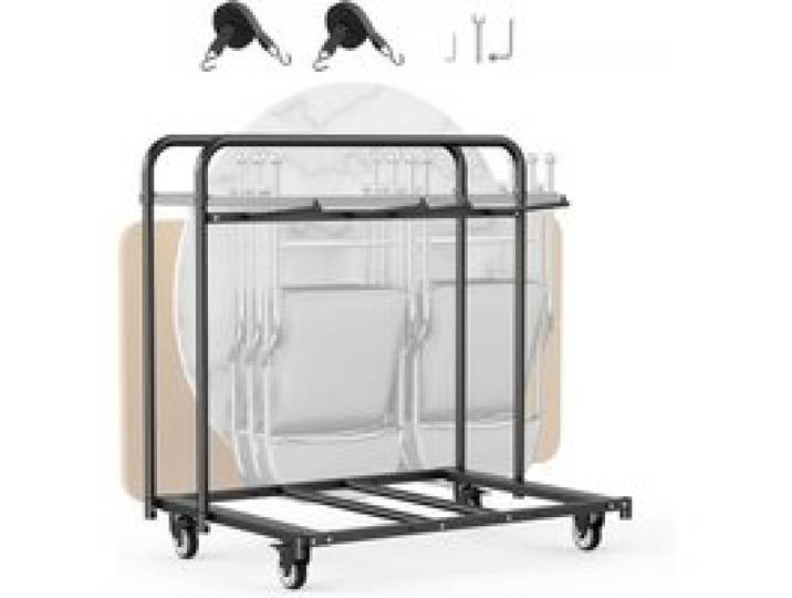 VEVOR Stuhlkarre, Klappstuhlwagen, 180 kg, für 5 Tische + 14 Stühle, Stuhlaufbewahrungswagen mit Stuhlhalter mit Lenkrollen & Feststellrädern, für Partyveranstaltungen, Hotels, Mattschwarz