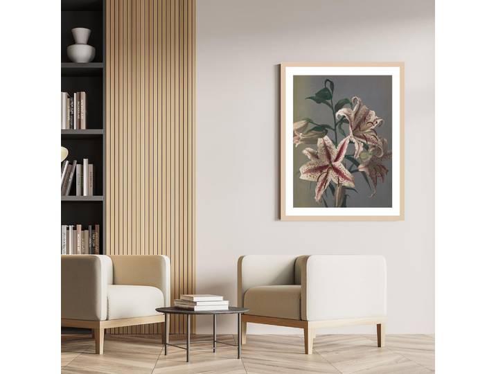 Bild mit Rahmen QUEENCE Sigrid , grau (farbe rahmen: hellbraun, farbe bild(er): grau), B:40cm H:50cm T:1,5cm, Bilder, Bild mit Rahmen, Premium Rahmenbild