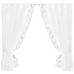Arsvita Gardinenset mit Stangendurchzug "Satin" 140x120 cm - Schwarz Blumen bestickt