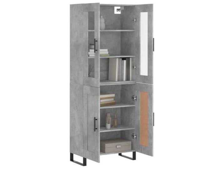 KTHLBRH Anrichte grau Beton 69,5 x 34 x 180 cm Holz mehrschichtig Metallfüße, großer Stauraum, Glas und Metall, Montage erforderlich