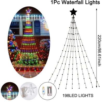 Evergreen Home Goods Pentagram Fairy Lamp, Waterproof Christmas Decorations, Led Waterfall Tree Light, Camping Holiday String Lights multicolor usb