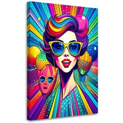 BILD auf Leinwand, Frau mit Brille im Pop-Art-Stil