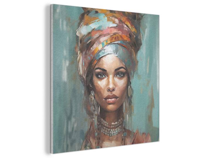 MuchoWow Akustikbild Frau - Kunst - Schmuck - Porträt Akustikpaneele 90x90 cm, Blaugrau, Kunststoff, Quadratisch, 90x90x0.9 cm, Tapeten & Wandverkleidungen, Akustikpaneele